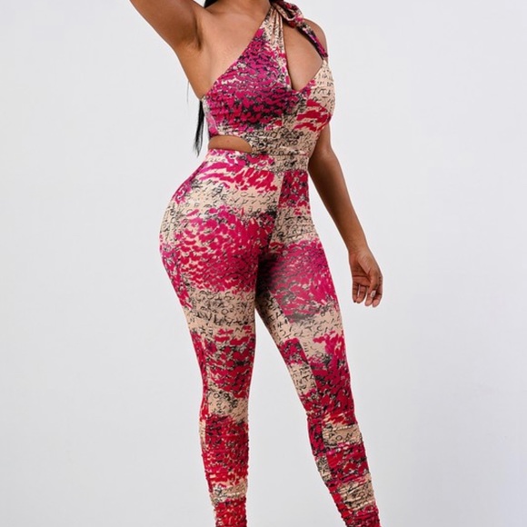 ANIMAL ONE-SHOULDER TIE JUMPSUIT - Picture 4 of 7